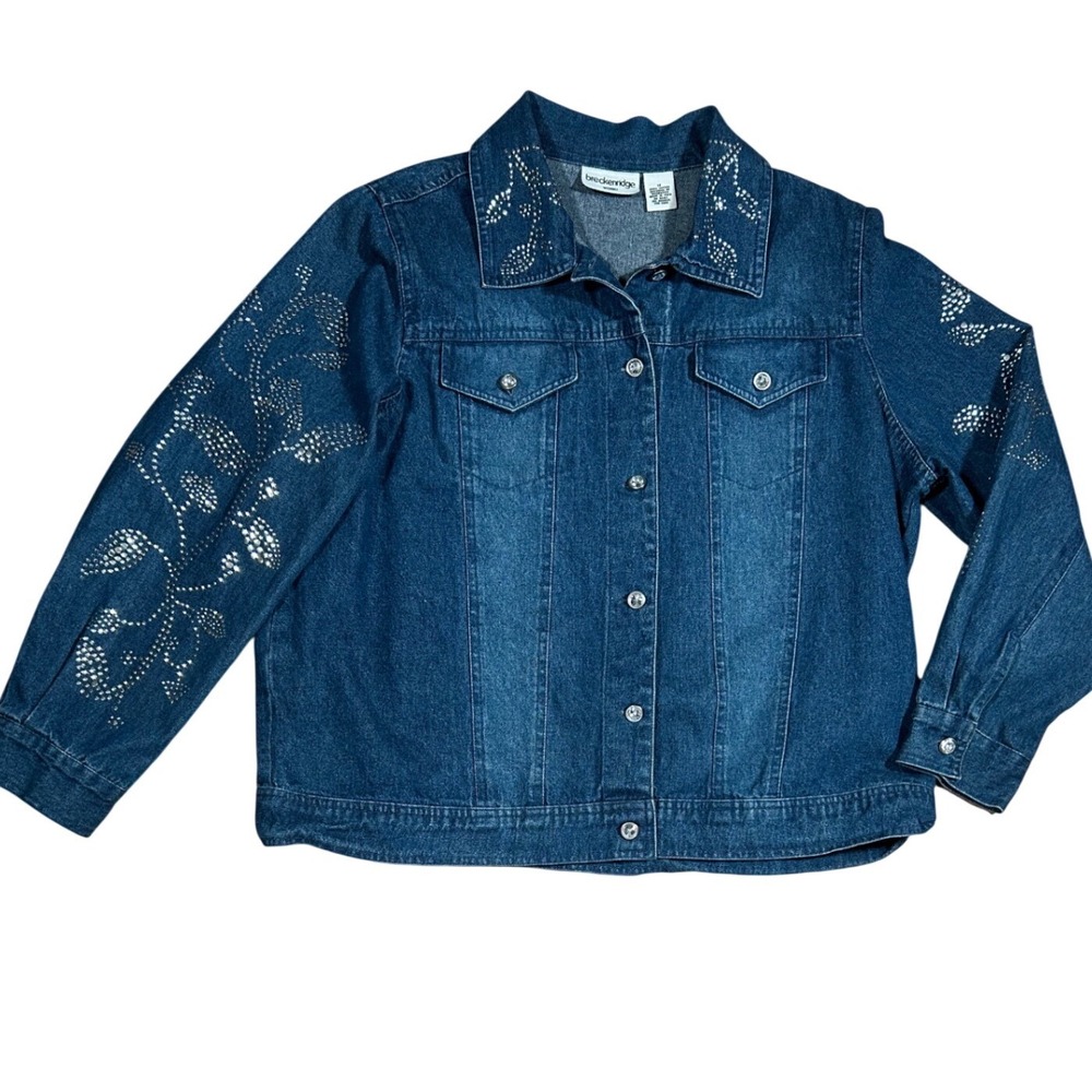 Breckenridge Woman Denim Jacket Blue Floral Embellished Plus Sz 1X Cotton Y2K